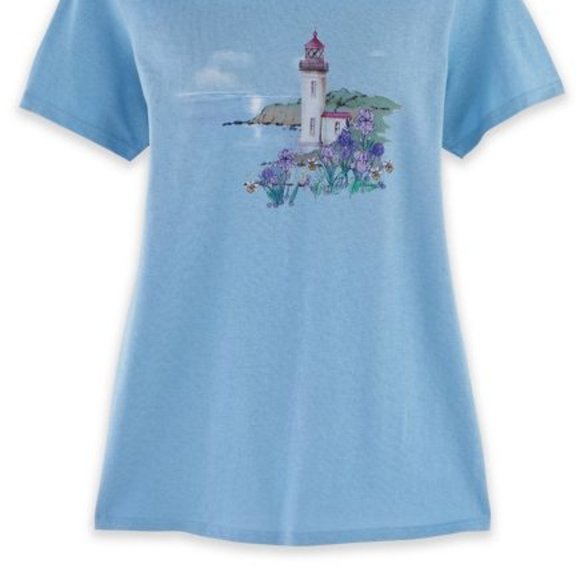 2XL Light Blue Lighthouse GRAPHIC TEE Short Sleeve Rounded Neckline - Picture 2 of 2